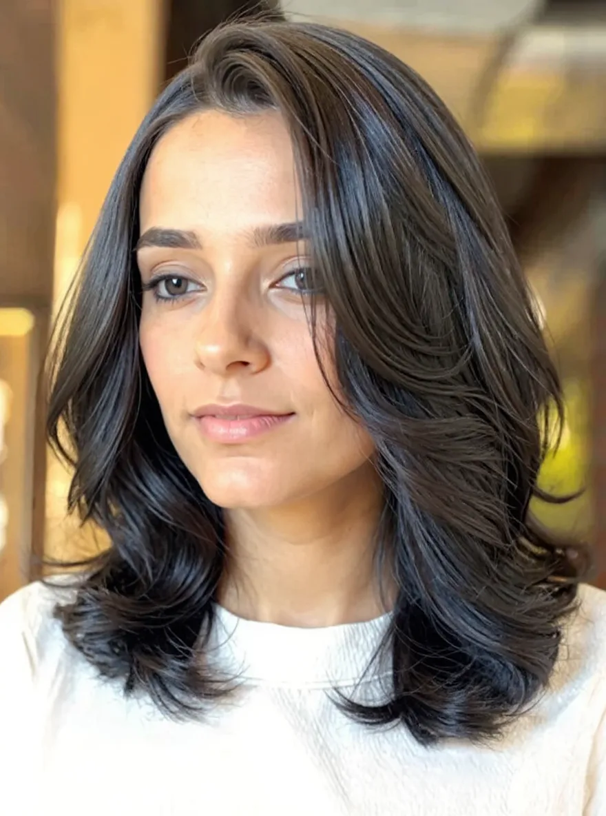 Wavy Shoulder-Length Espresso Brown Layers